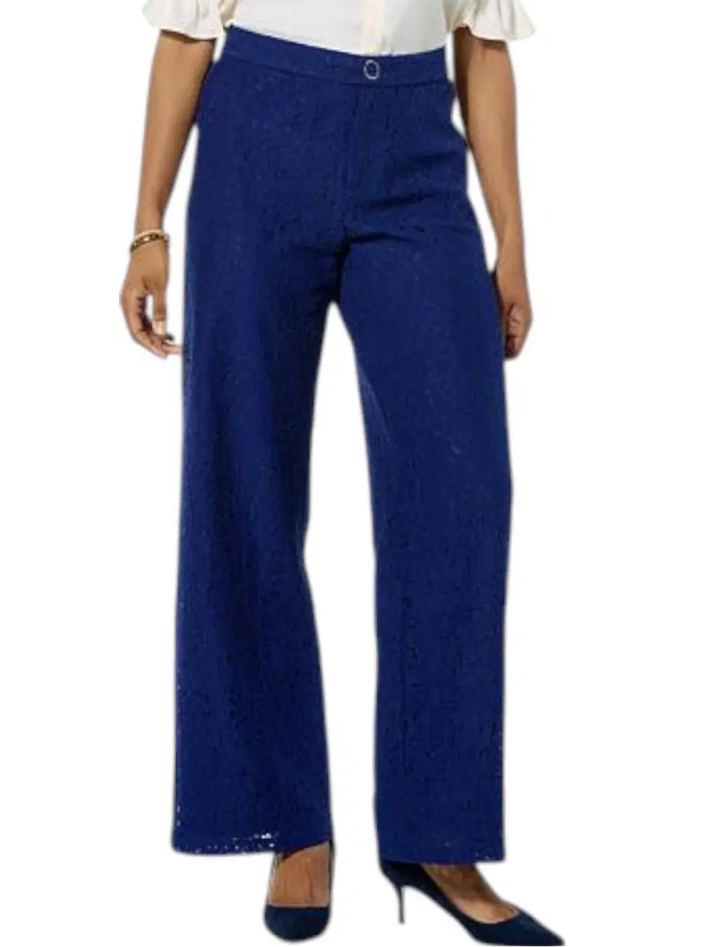 NWOT G by Giuliana lace dress pant fully lined wider leg high rise rich navy M